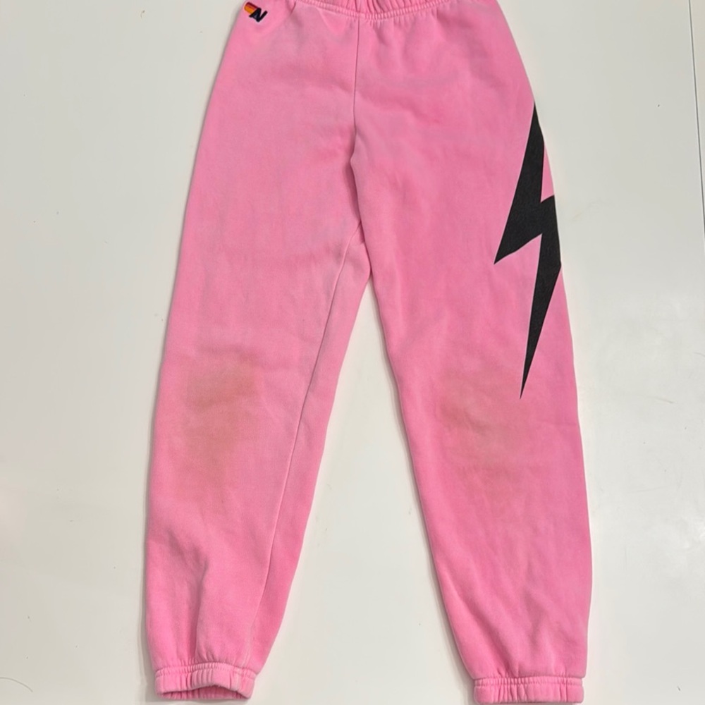 Pink Kids Aviator Nation sweatpants size 12 with Black Lightning Bolt
